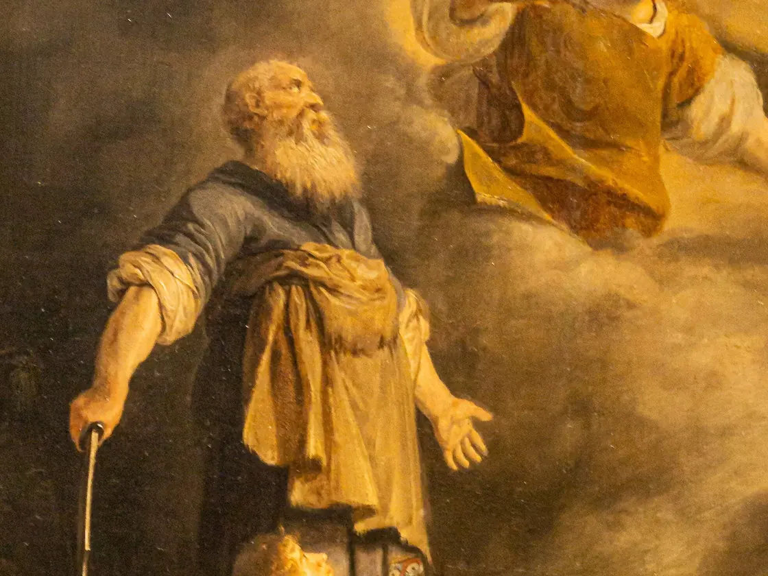 Engillinn stöðvar Abraham við fórnina.